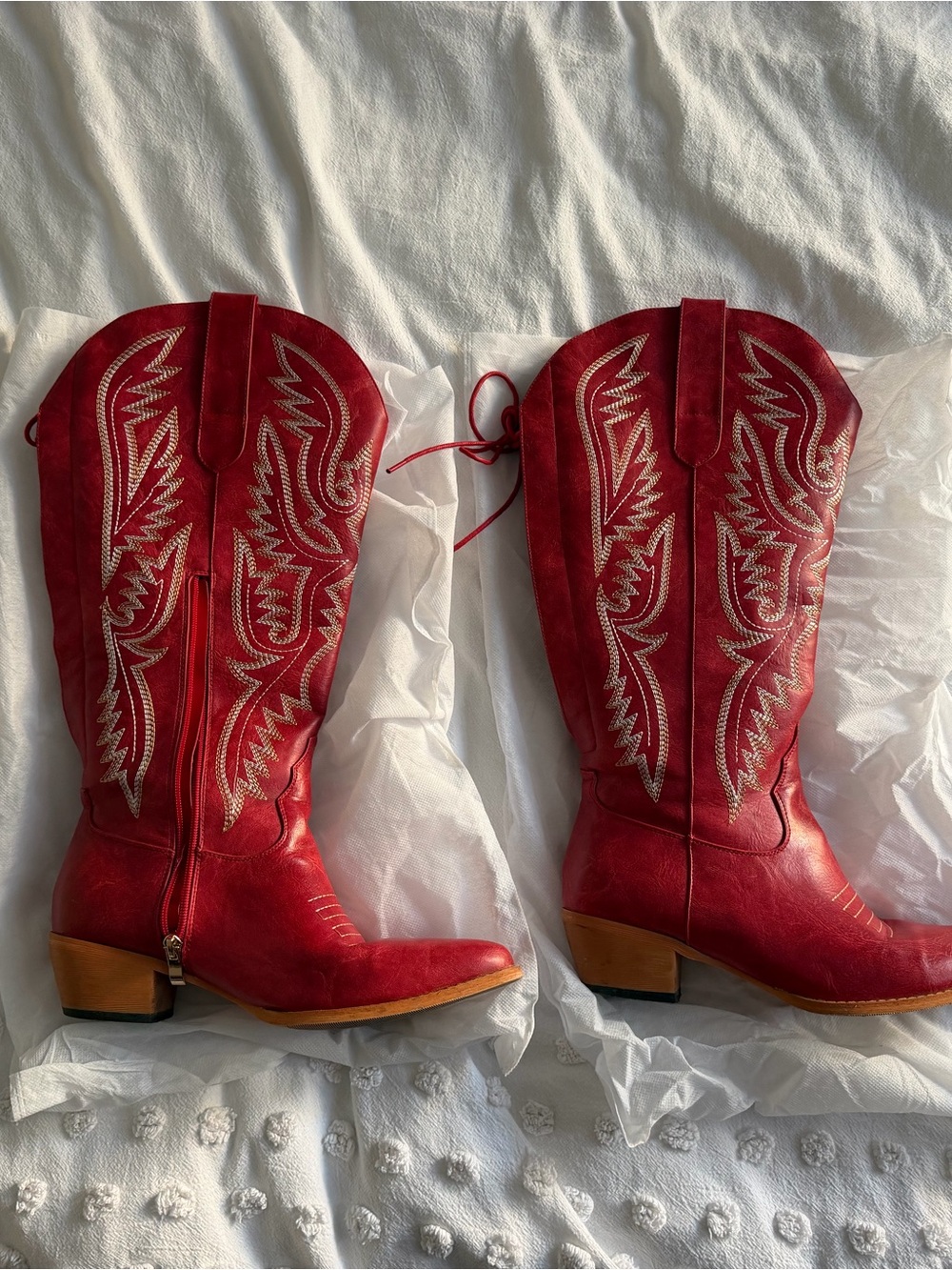 Red Western Pull-On Cowboy Boots - Women's Fashion Boots